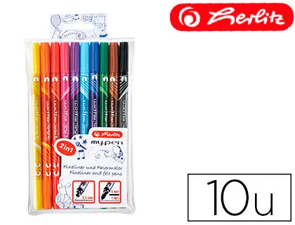 Imagen Rotulador herlitz my-pen doble punta 0,5/4 mm blister de 10 colores surtidos