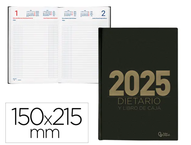 Imagen Dietario liderpapel 150x215 mm 2025 cuarto dia pagina color negro papel papel 70 gr
