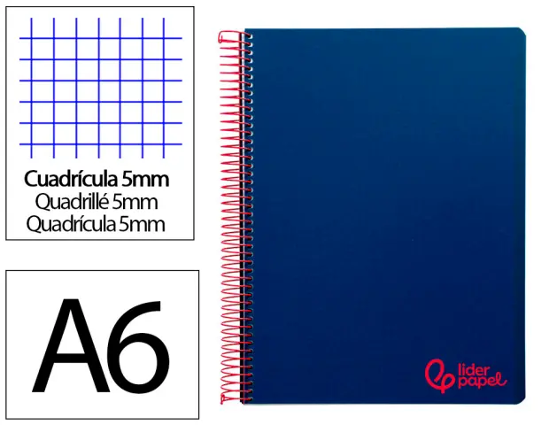 Imagen Cuaderno espiral liderpapel a6 micro wonder tapa plastico 120h 90 gr cuadro 5mm 4 bandas color azul marino