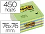 Imagen Bloc de notas adhesivas quita y pon post-it 76x76 mm cubo color azul y verde 450 hojas 2