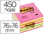 Imagen Bloc de notas adhesivas quita y pon post-it 76x76 mm cubo color rosa neon 450 hojas 2