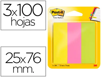 Imagen Bloc de notas adhesivas quita y pon post-it 671/3 mininotas rosa/verde/amarillo neon