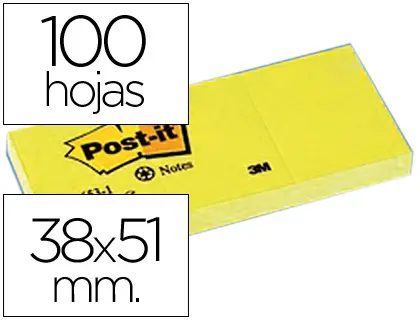 Imagen Bloc de notas adhesivas quita y pon post-it 38x51 mm papel reciclado amarillo pack de 3 blocs 653-1