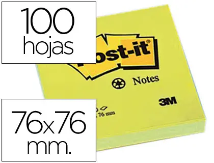 Imagen Bloc de notas adhesivas quita y pon post-it 76x76 mm papel reciclado amarillo