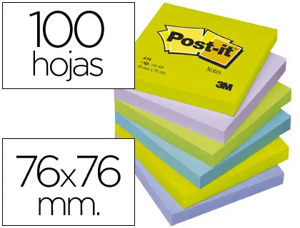 Imagen Bloc de notas adhesivas quita y pon post-it 76x76 mm ultra intenso surtido pack de 6 blocs