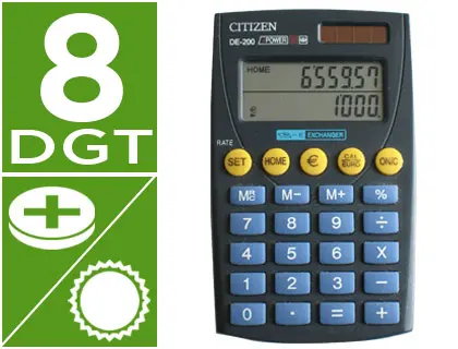 Imagen Calculadora citizen bolsillo de-200 euro 8 digitos doble pantalla negra en blister