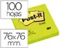 Imagen Bloc de notas adhesivas quita y pon post-it 76x76 mm verde neon con 100 hojas 2