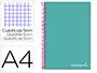 Imagen Cuaderno espiral liderpapel a4 micro jolly tapa forrada 140h 75 gr cuadro 5mm 5 bandas4 taladros color turquesa 2