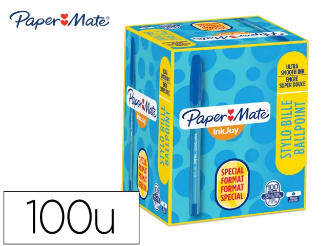Imagen Boligrafo paper mate inkjoy 100 punta media trazo 1 mm azul pack de 80 + 20 unidades