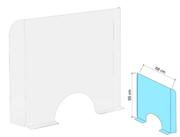 Imagen Pantalla de proteccion de pie para mostrador premium ppma 4mm hermetico apertura 150 mm medidas 680x950 mm