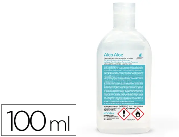 Imagen Gel hidroalcoholico alco aloe para manos limpia y desinfecta bote dosificador de 100 ml