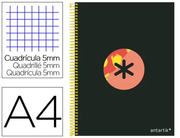 Imagen Cuaderno espiral liderpapel a4 micro antartik tapa forrada120h 100 gr cuadro 5 banda 4 taladros trending negro