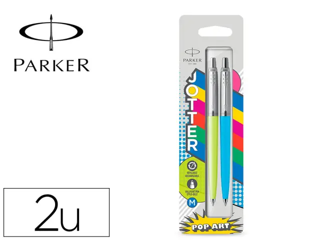 Imagen Boligrafo parker jotter originals pop art edicion especial pack duo promocional verde lima/azul brillante