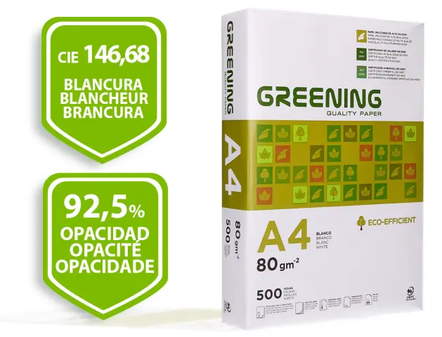 Imagen Papel fotocopiadora liderpapel greening din a4 80 gramos paquete de 500 hojas, 5 und. 2