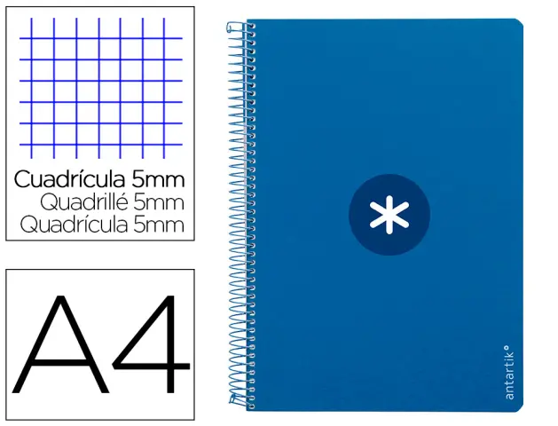 Imagen Cuaderno espiral liderpapel a4 micro antartik tapa dura 80h 100gr cuadro 5mm sin banda4 taladros color azul oscuro