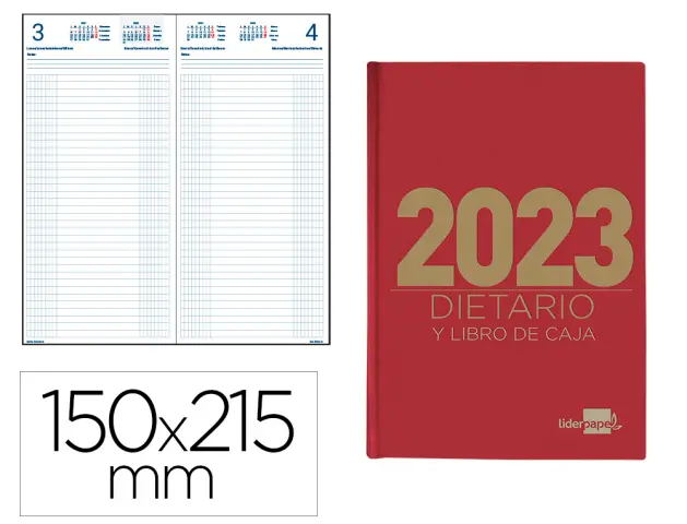 Imagen Dietario liderpapel 15x21,5 cm 2023 cuarto papel 70 gr color rojo