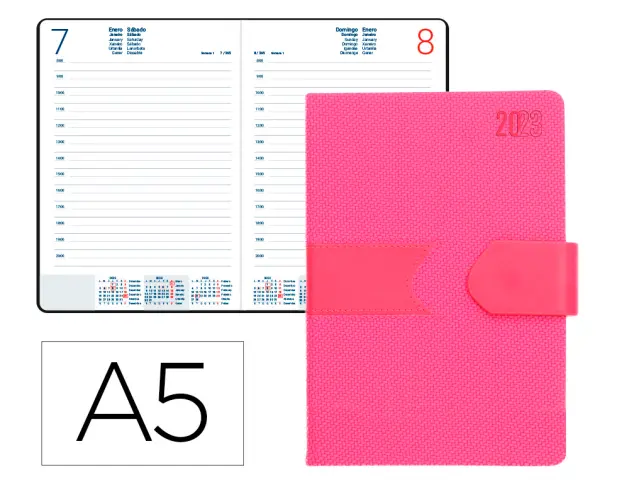 Imagen Agenda encuadernada liderpapel lidhor 15x21 cm 2023 dia pagina frambuesa papel 70 gr