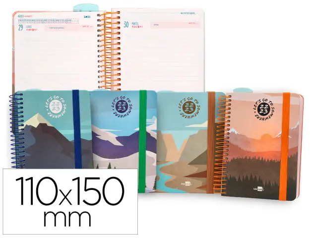 Imagen Agenda escolar liderpapel curso 22-23 college classic adventure mini bilingue dia pagina espiral cierre con