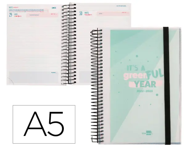 Imagen Agenda escolar liderpapel curso 22-23 college classic din a5 bilingue dia pagina polipropileno menta