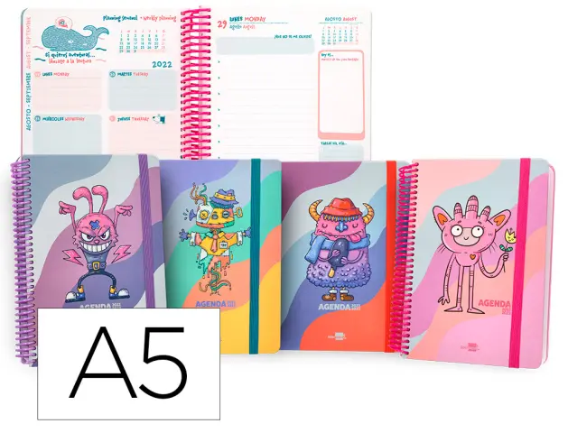 Imagen Agenda escolar liderpapel curso 22-23 classic din a5 bilingue dia pagina espiral cierre con goma