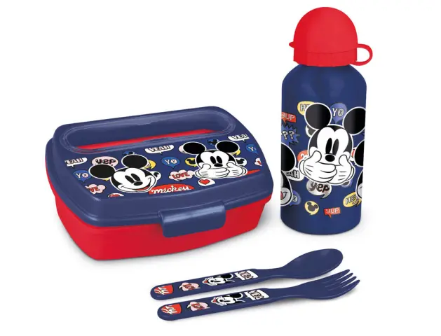 Imagen Set de botella y sandwichera + cubiertos safta escolar 210x70x180 mm mickey mouse happy smiles 2