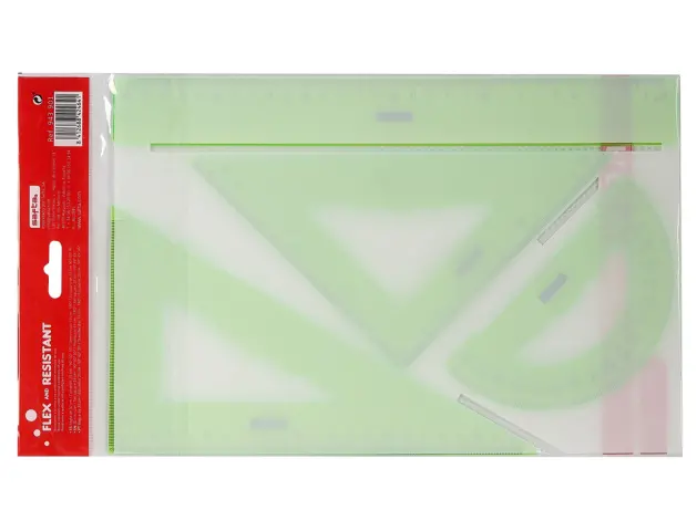 Imagen Juego escuadra cartabon regla safta flexible surtido de 3 colores 2