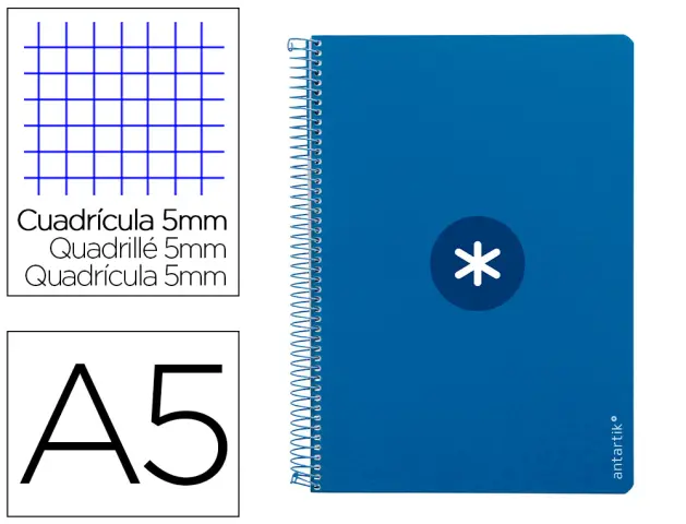 Imagen Cuaderno espiral liderpapel a5 antartik tapa dura 80h 100 gr cuadro 5mm con margen color azul oscuro
