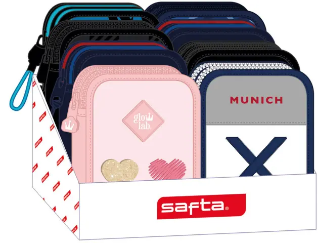 Imagen Plumier safta doble cremallera pequeo mod. 854 expositor de 10 unidades surtidos 200x280x240 mm
