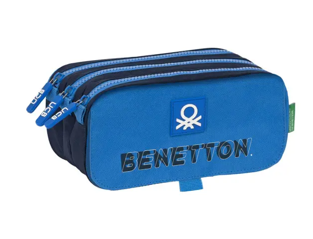 Imagen Bolso escolar portatodo safta triple cremallera benetton deep water 100x215x80 mm