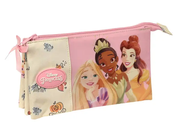 Imagen Bolso escolar portatodo safta triple cremallera princesas disney magical 120x220x30 mm
