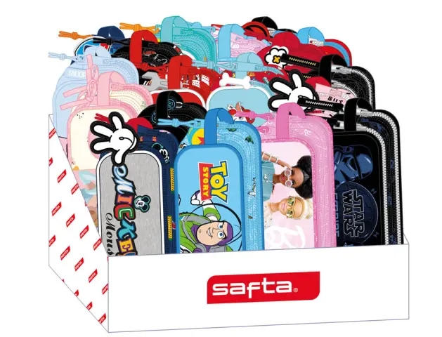 Imagen Bolso escolar portatodo safta doble cremallera expositor de 16 unidades surtidas 235x315x230 mm