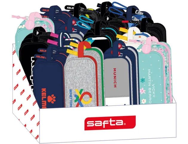 Imagen Bolso escolar portatodo safta doble cremallera expositor de 16 unidades surtidas 235x315x230 mm