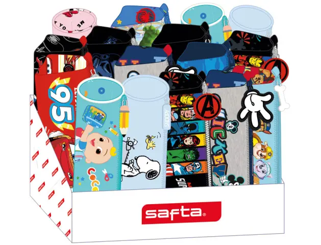 Imagen Bolso escolar portatodo safta redondo/cuadrado expositor de 16 unidades surtidas 235x315x230 mm