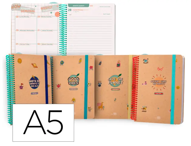 Imagen Agenda escolar liderpapel curso 23-24 classic din a5 bilingue dia pagina espiral cierre con goma