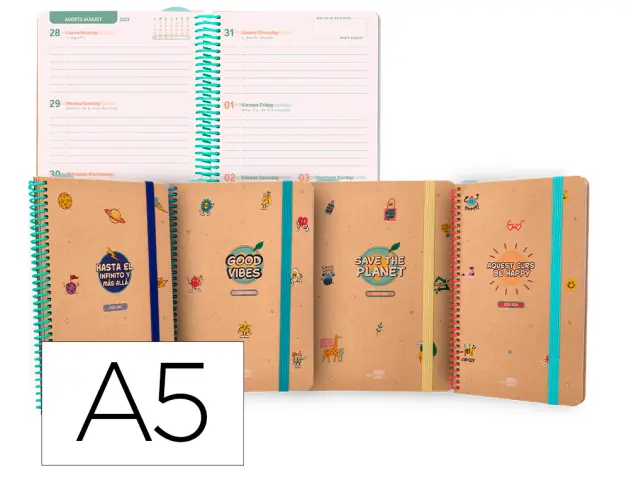 Imagen Agenda escolar liderpapel curso 23-24 classic din a5 bilingue semana vista espiral cierre con goma