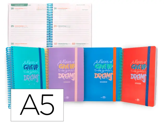 Imagen Agenda escolar liderpapel curso 23-24 basic din a5 bilingue semana vista espiral tapa polipropileno mod surtido