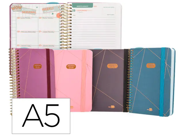 Imagen Agenda escolar liderpapel curso 23-24 college classic lines mini bilingue dia pagina carton forrado espiral