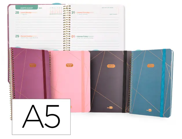 Imagen Agenda escolar liderpapel curso 23-24 college classic lines din a5 bilingue semana vista carton forrado espiral