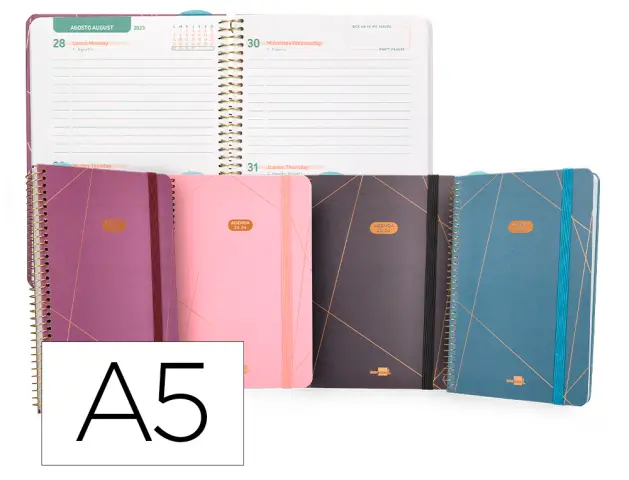 Imagen Agenda escolar liderpapel curso 23-24 college classic lines din a5 bilingue dos dias pagina carton forrado espiral