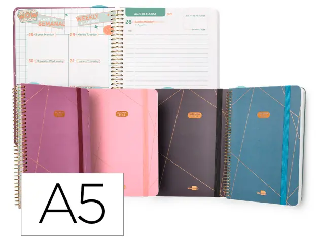 Imagen Agenda escolar liderpapel curso 23-24 college classic lines din a5 bilingue dia pagina carton forrado espiral