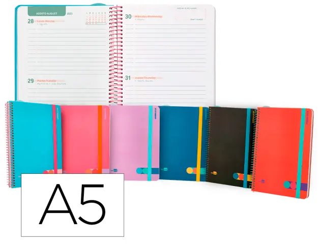 Imagen Agenda escolar liderpapel curso 23-24 college classic din a5 bilingue dos dias pagina espiral cierre con