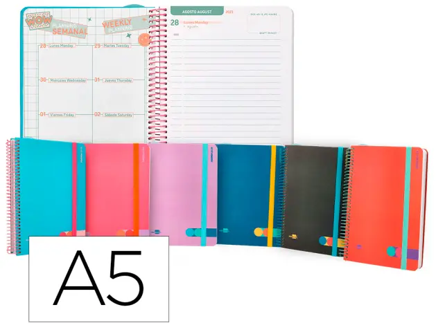Imagen Agenda escolar liderpapel curso 23-24 college classic din a5 bilingue dia pagina espiral cierre con goma