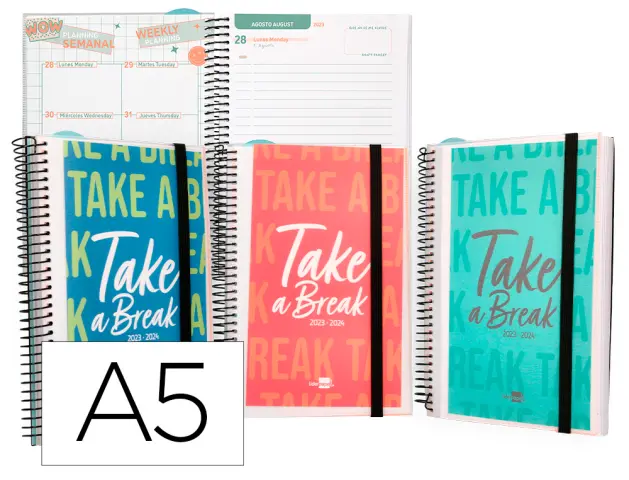 Imagen Agenda escolar liderpapel curso 23-24 college classic din a5 bilingue dia pagina polipropileno personalizable