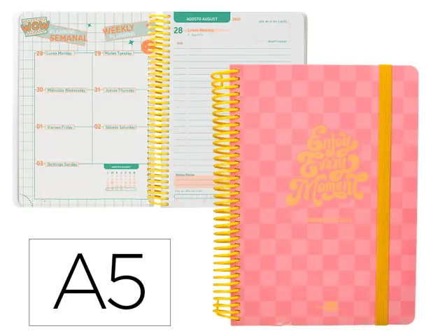Imagen Agenda escolar liderpapel curso 23-24 college basic din a5 bilingue dia pagina espiraltapa polipropileno rosa