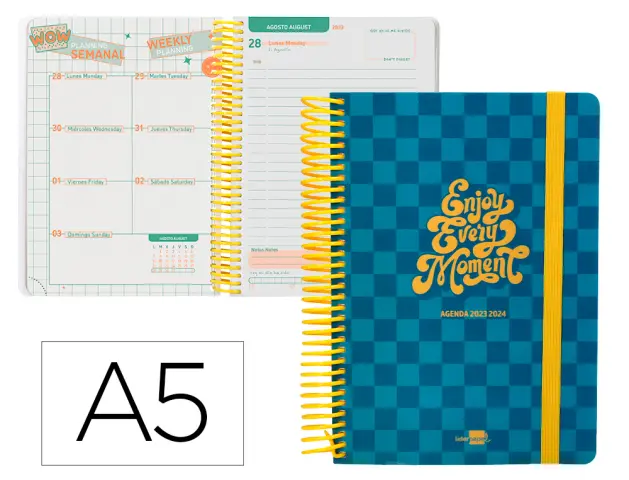 Imagen Agenda escolar liderpapel curso 23-24 college basic din a5 bilingue dia pagina espiraltapa polipropileno azul