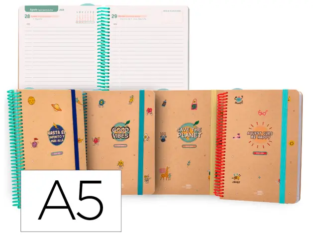 Imagen Agenda escolar liderpapel curso 23-24 classic din a5 tetralingue dia pagina espiral cierre con goma
