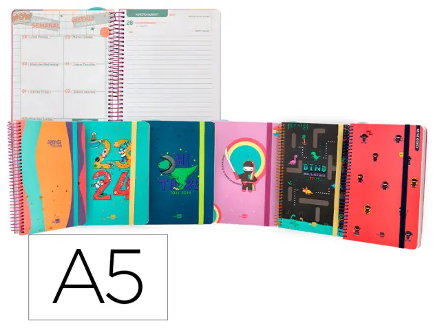 Imagen Agenda escolar liderpapel curso 23-24 fantasia din a5 dia pagina bilingue espiral