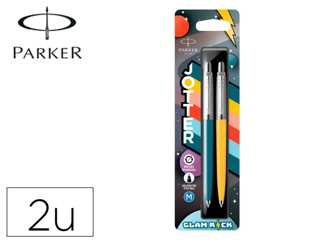 Imagen Boligrafo parker jotter original aos 70 glam rock azul/amarillo blister de 2 unidades