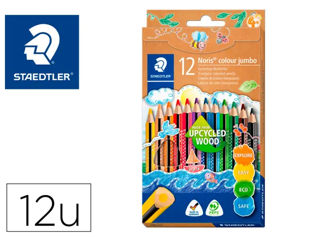 Imagen Lapices de colores staedtler noris colour triangular jumbo certificacion pefc caja de 12 unidades colores surtidos