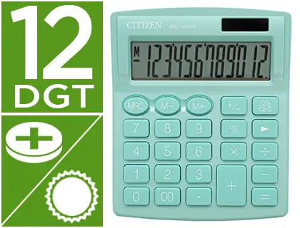 Imagen Calculadora citizen sobremesa sdc-812nrgne eco eficiente solar y a pilas 12 digitos 124x102x25 mm verde